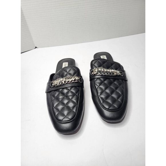 Steve Madden Women's Kalista Quilted Chain Flat Mules Black Size 8M - Picture 1 of 11